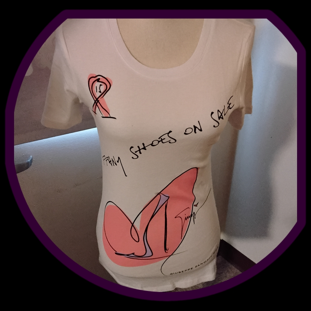 Notations Giuseppe Zanotti Graphic Tee with Pink Shoe Design NWOT